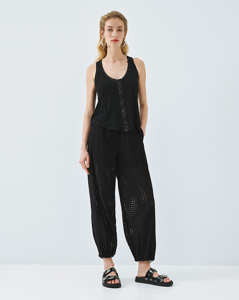 Perforated Pants With Adjustable Elastic - Access Fashion