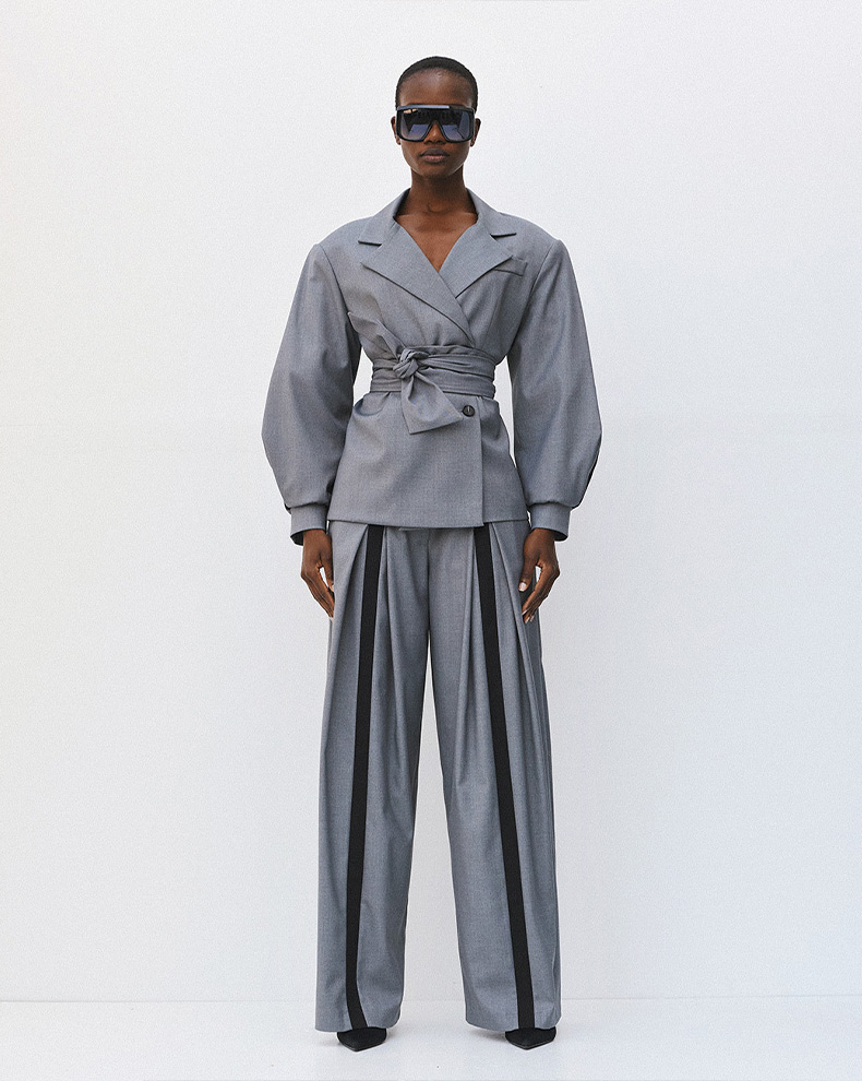 Double Breasted Jacket With Puffed Sleeves - Access Fashion