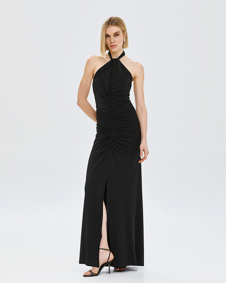 Halter dress with slit and ruffles - Access Fashion