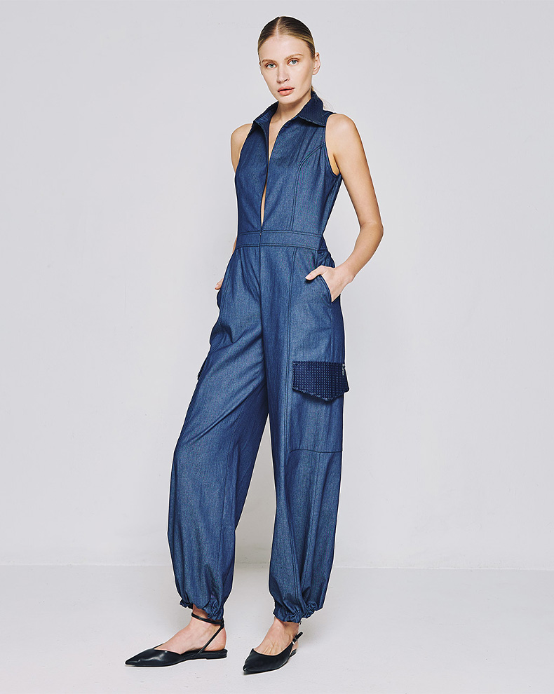 DENIM JUMPSUIT WITH SEQUINS