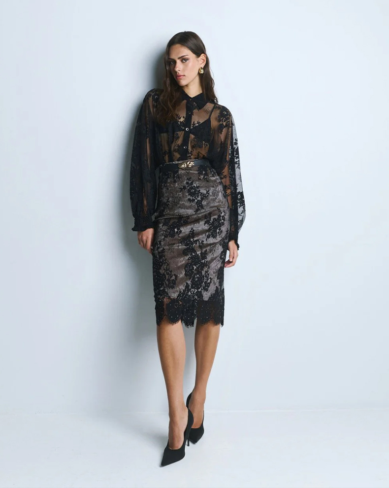 Midi Skirt With Lace - Access Fashion