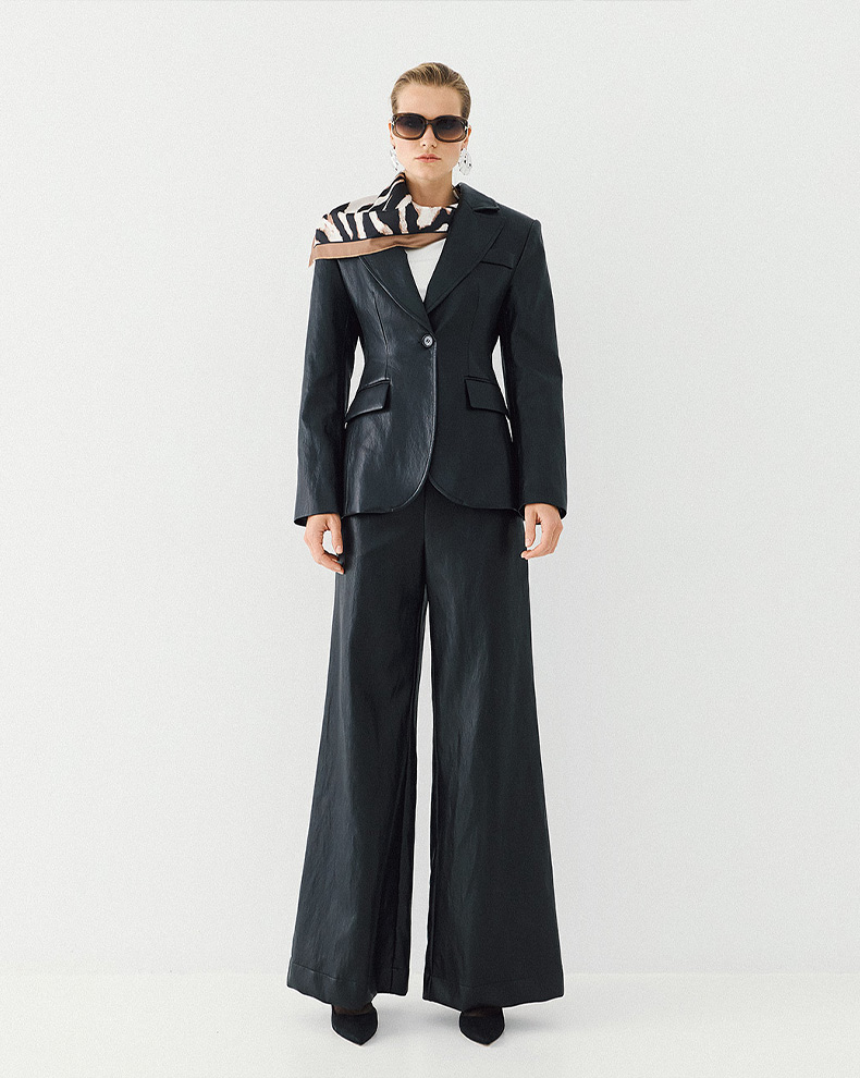 Pleated Faux Leather Pants - Access Fashion