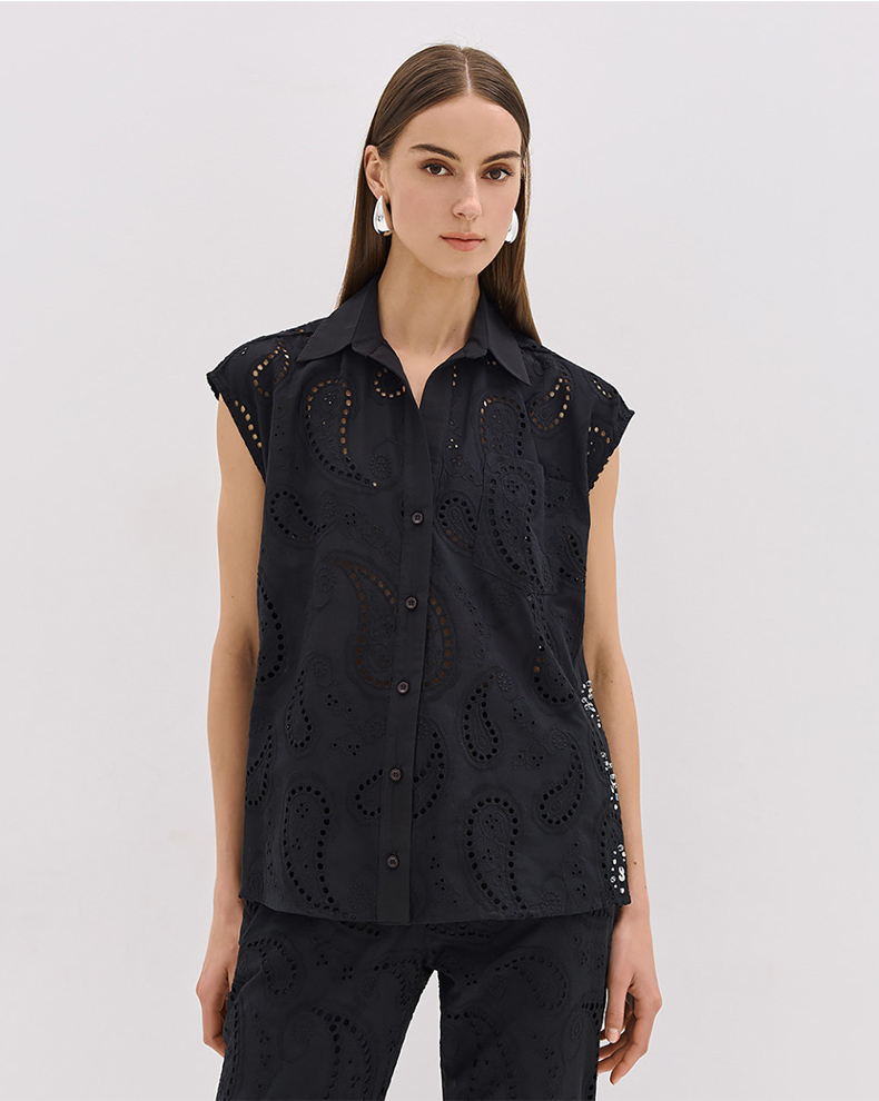 SLEEVELESS BRODERIE SHIRT