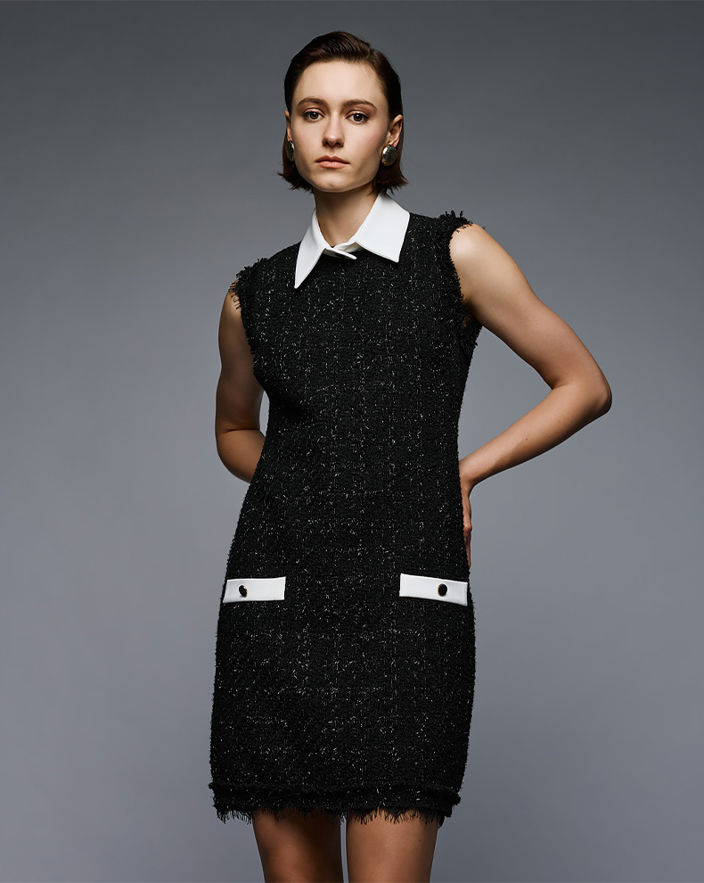 Φόρεμα tweed με δαντέλα