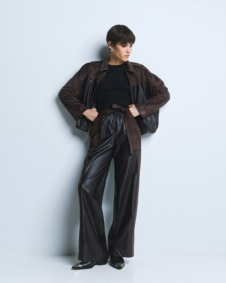 Faux Leather Pants With Suede Details - Access Fashion