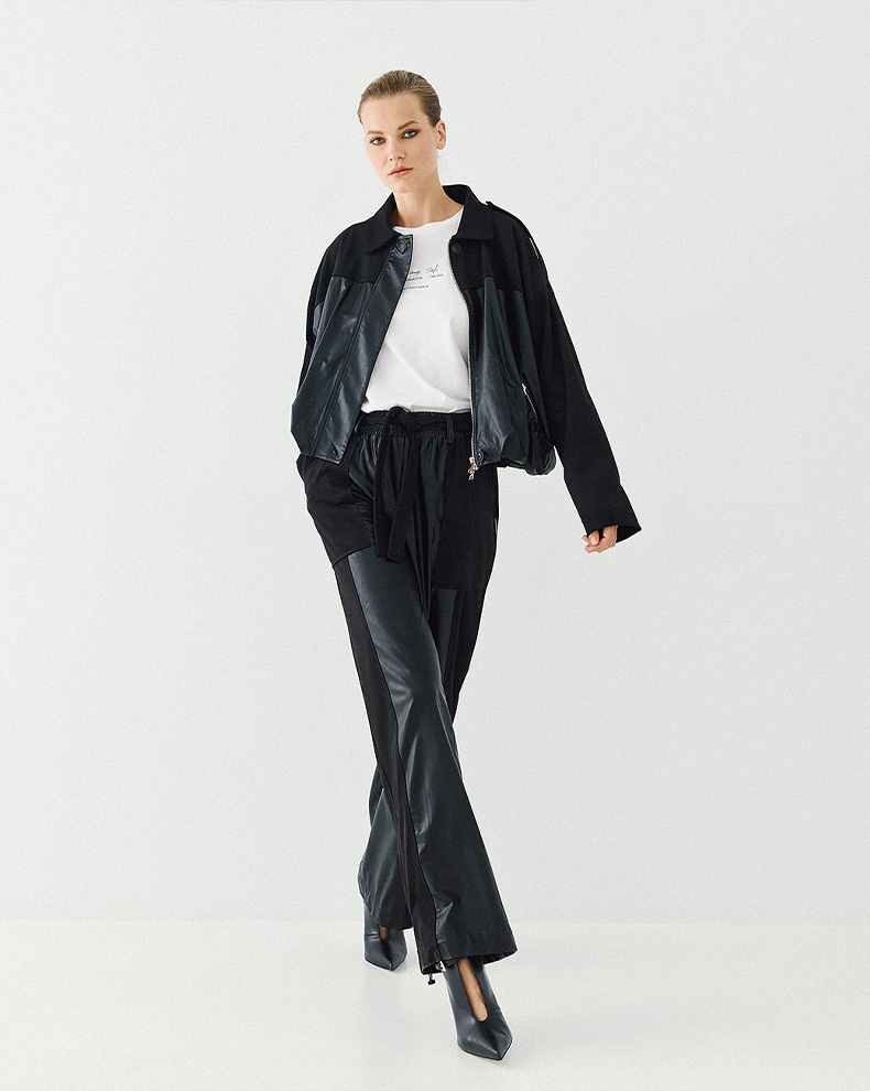 Faux Leather Pants With Suede Details - Access Fashion