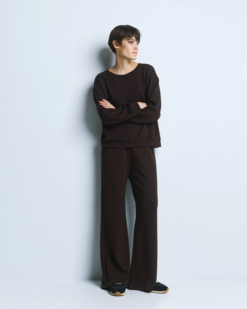 Pants With Elasticated Waist And Rhinestones - Access Fashion