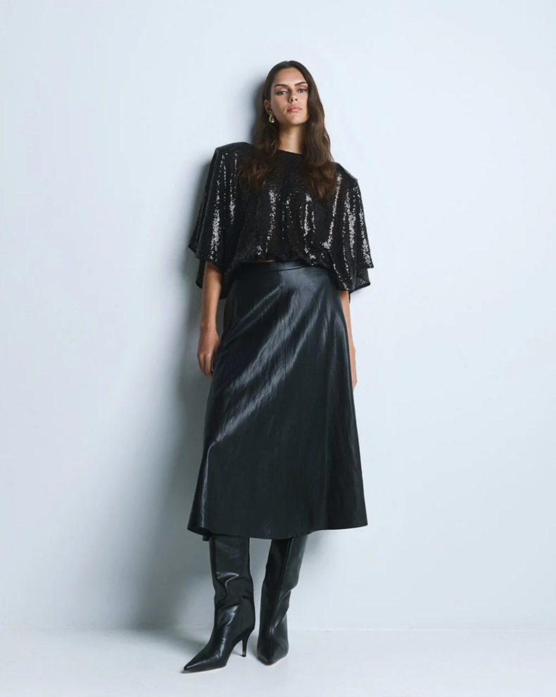 Sequin Top With Removable Shoulder Pads - Access Fashion