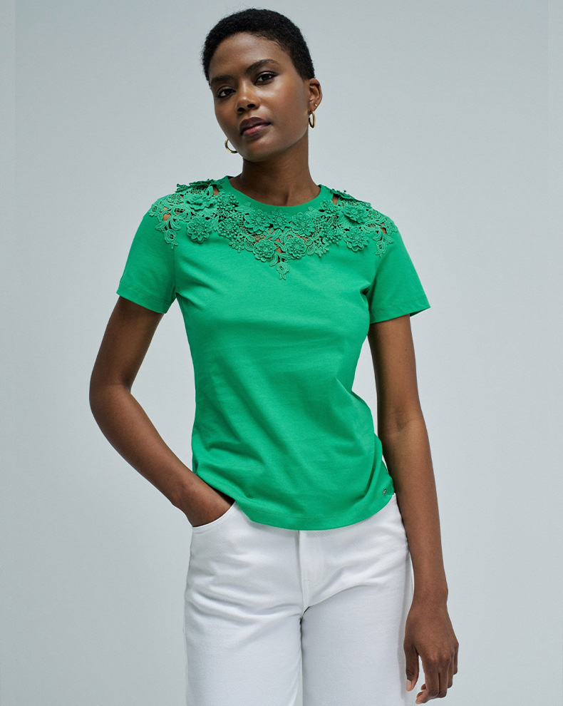 T-shirt With Floral Appliques - Salsa Jeans