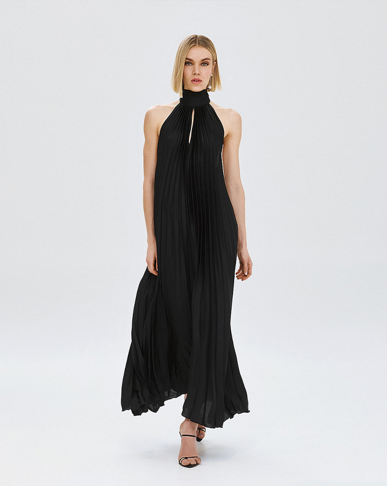 Pleated Dress With Slit - Access Fashion