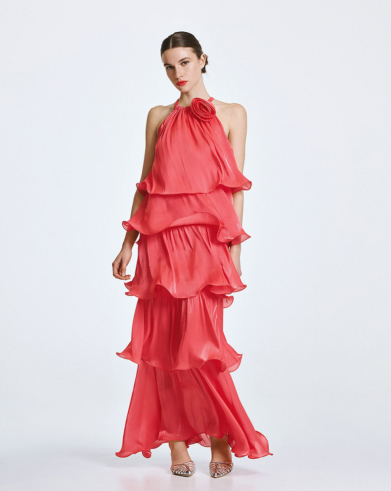 Halter dress with ruffles and flower - Access Fashion