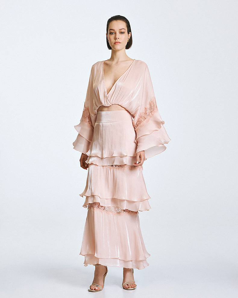 Lace And Ruffled Wrap Blouse - Access Fashion