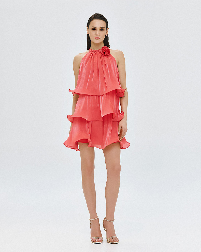 MINI DRESS WITH RUFFLES AND FLOWER - Access Fashion