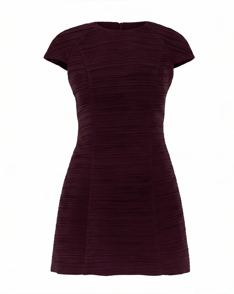 Pleated Mini Dress With Padded Shoulders - Access Fashion