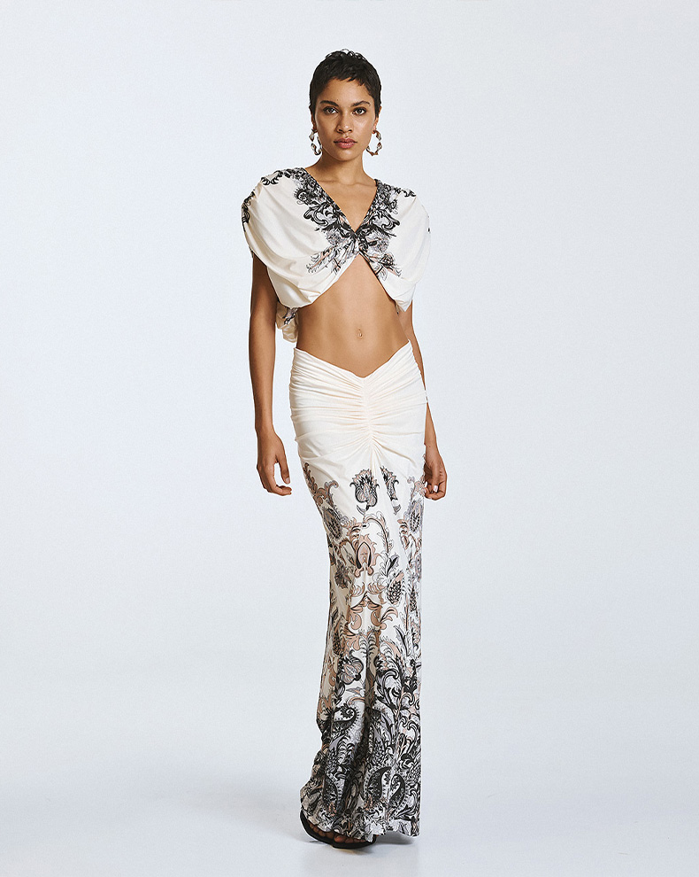 Printed Maxi Skirt With Ruffles - Access Fashion