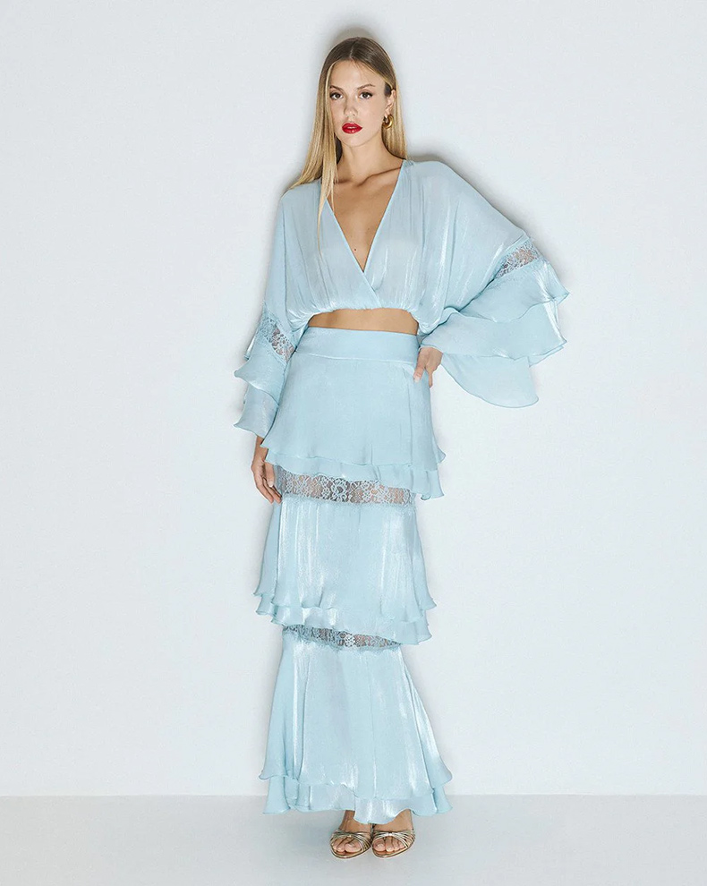 Lace And Ruffled Wrap Blouse - Access Fashion