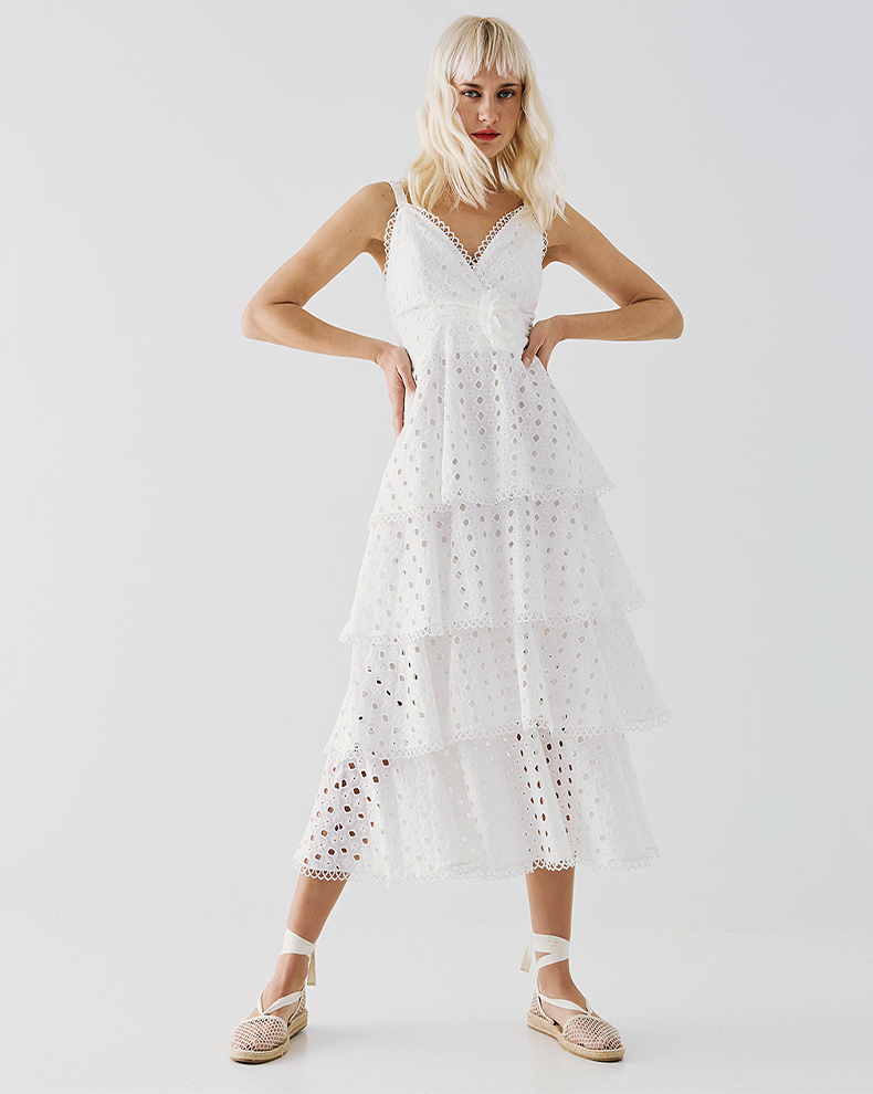 BRODERIE DRESS WITH RUFFLES