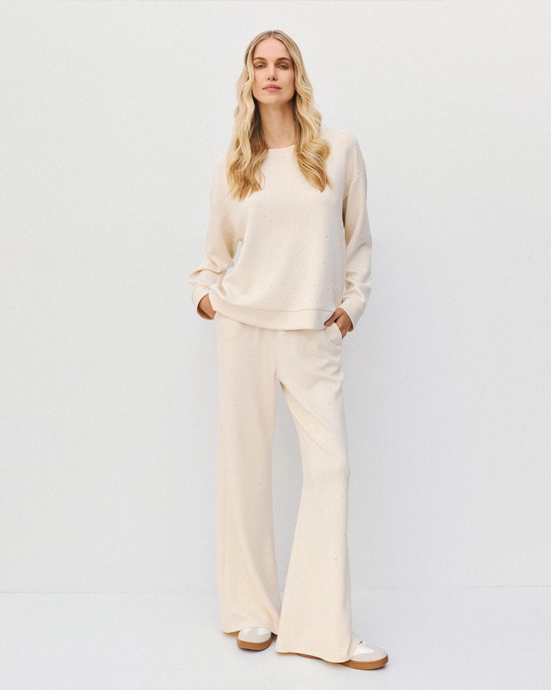 Pants With Elasticated Waist And Rhinestones - Access Fashion