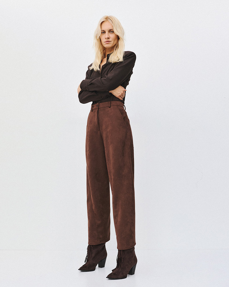 Suede-Effect Barrel Pants - Access Fashion