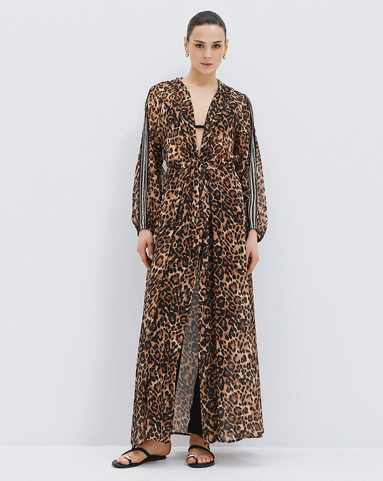 Animal Print Tunic Dress With Striped Details - Access Fashion