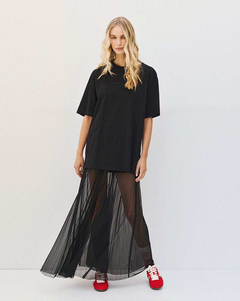 T-shirt With Rhinestones And Embroidery - Access Fashion