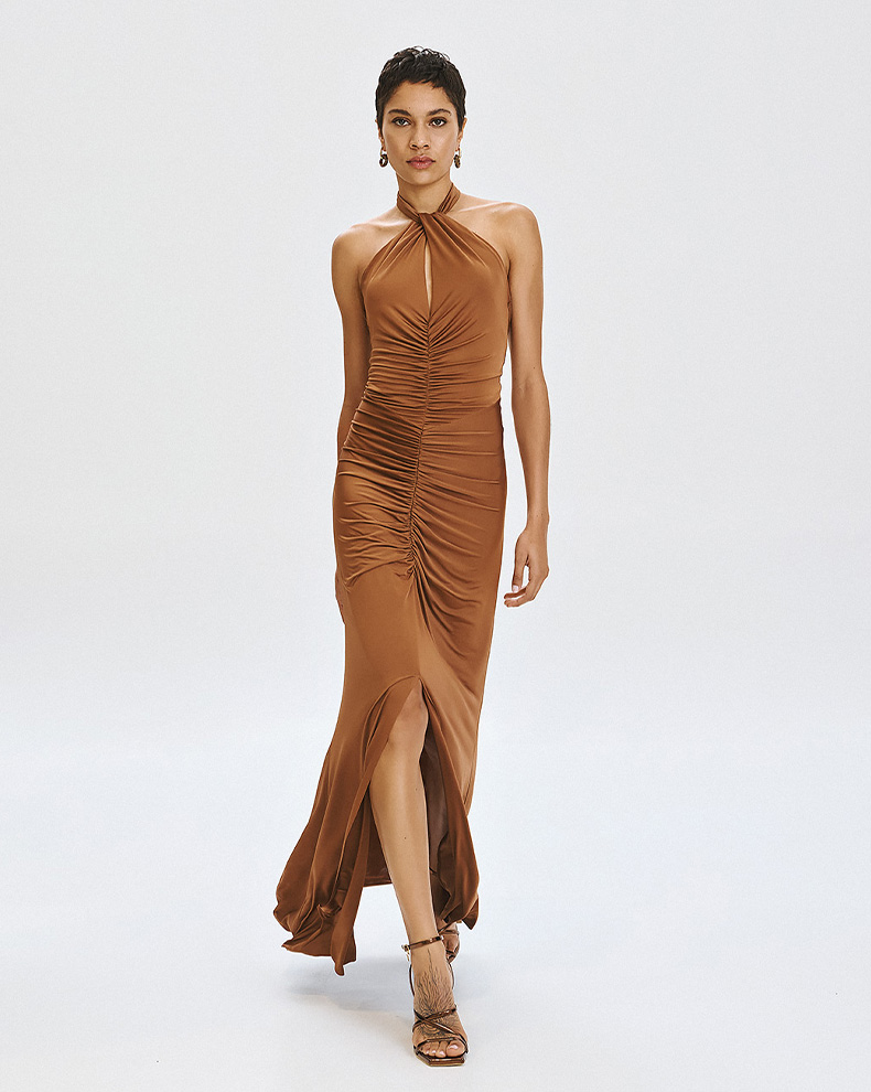 Halter dress with slit and ruffles - Access Fashion