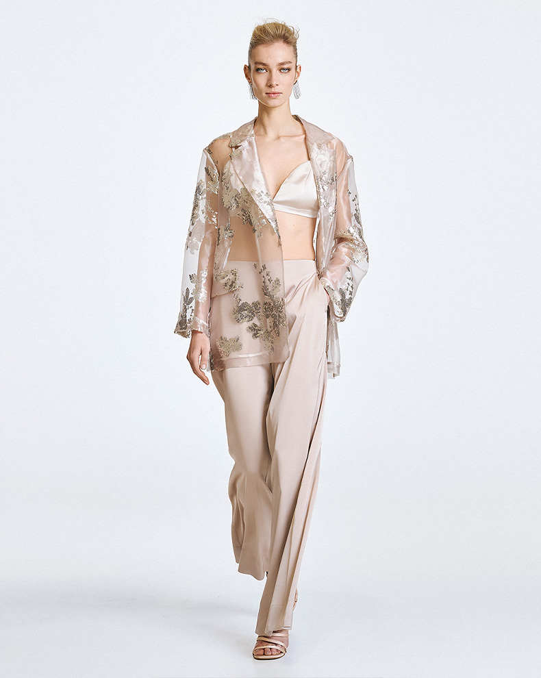 Semi Sheer Blazer With Sequins - Access Fashion