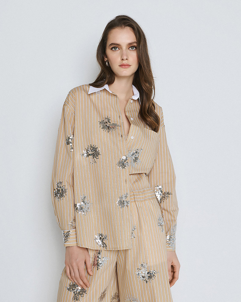 Striped Shirt With Sequin Embroidery - Access Fashion