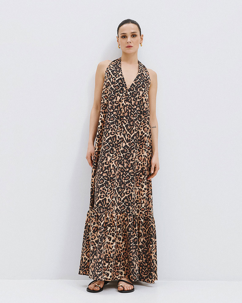Leopard Halter Dress With Ruffles - Access Fashion