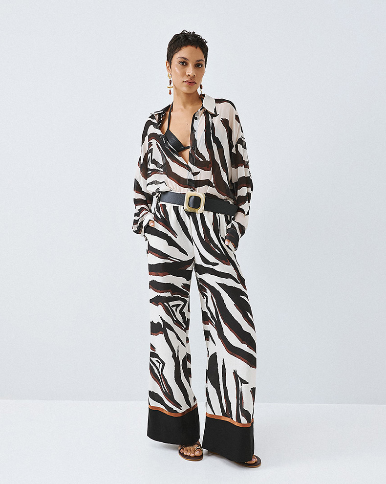 Printed trousers with elastic black and white - Access Fashion