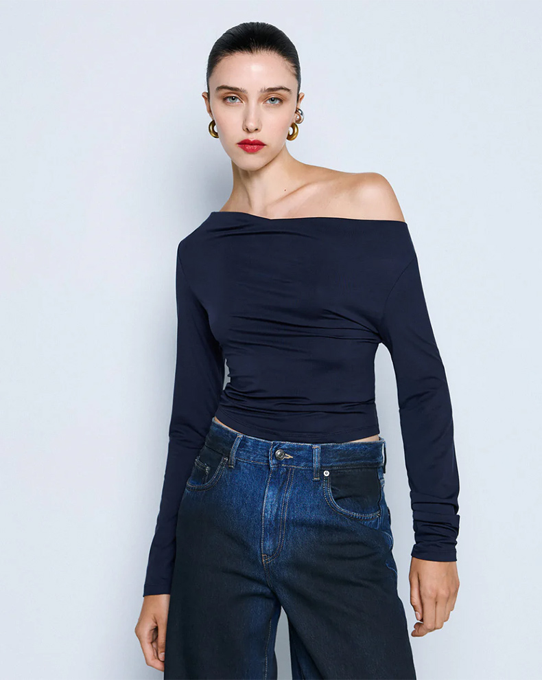 Long-sleeved draped blouse-Access Fashion