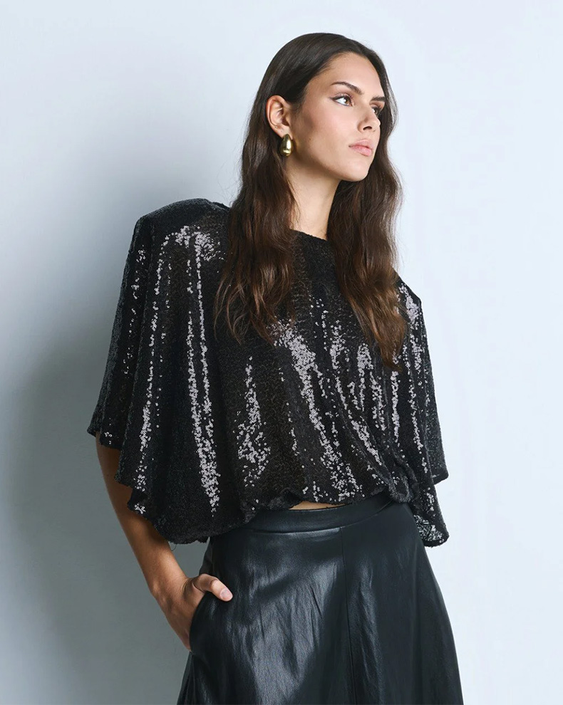 Sequin Top With Removable Shoulder Pads - Access Fashion