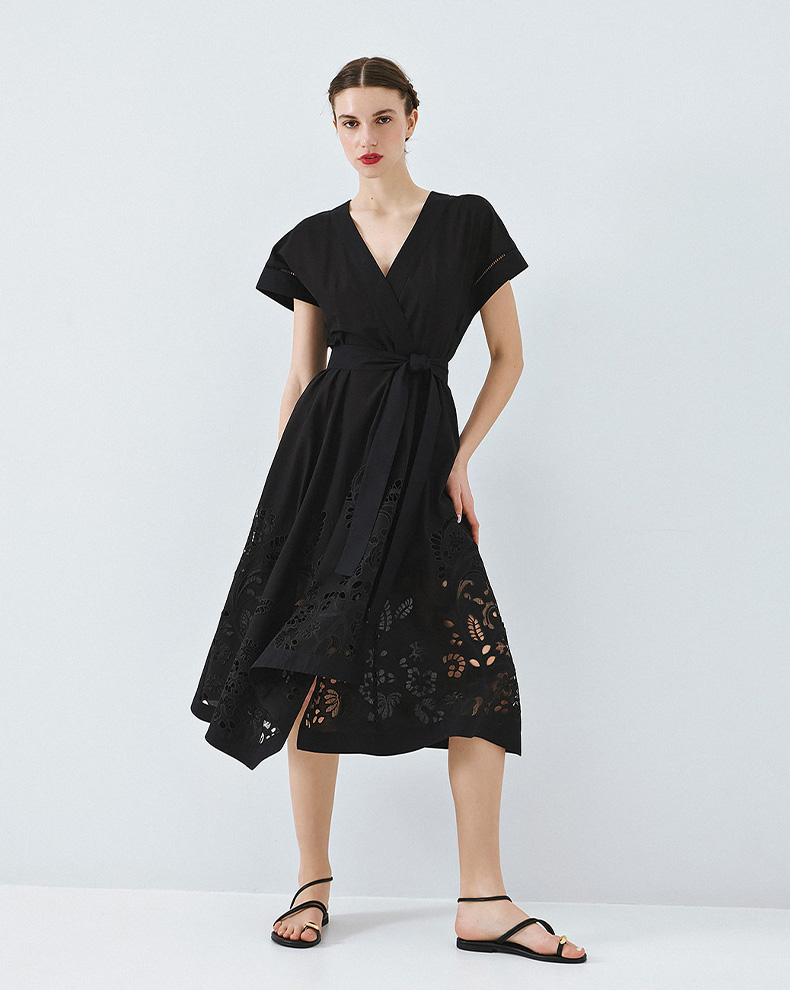 Embroidered Wrap Dress - Access Fashion