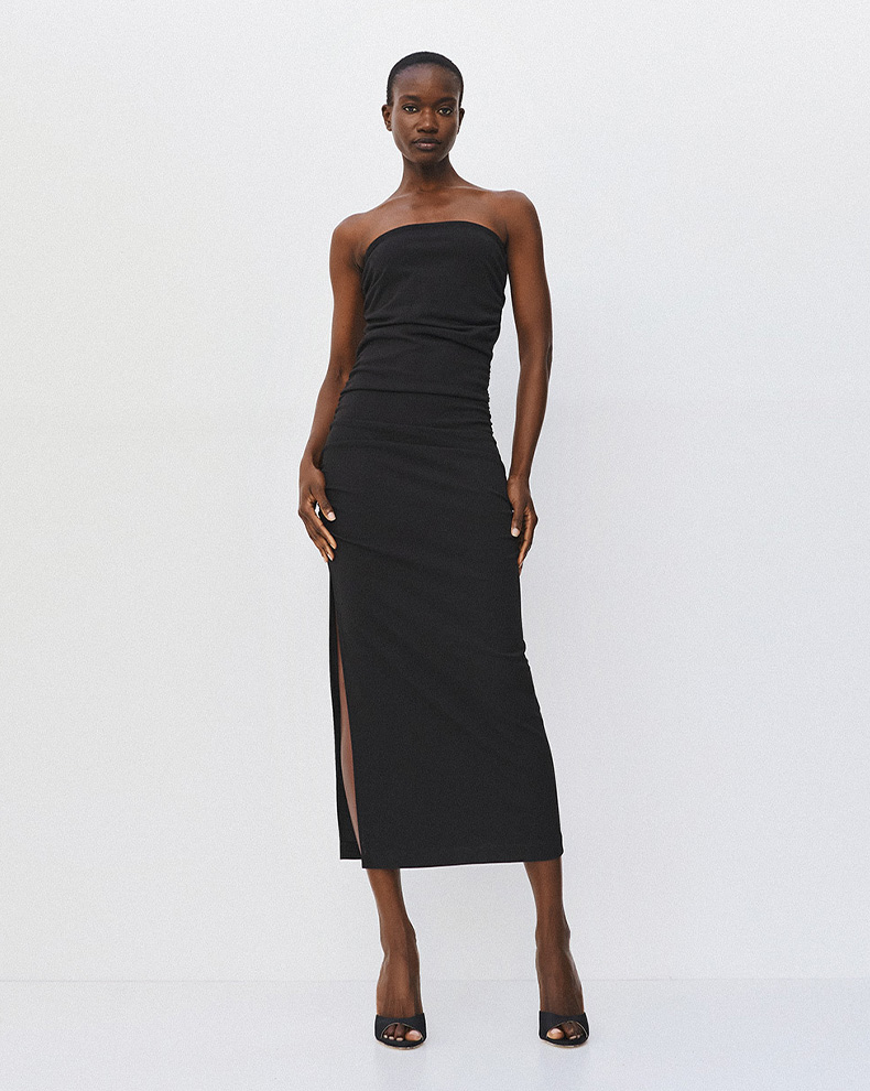 Strapless Midi Dress With Ruffles - Access Fashion