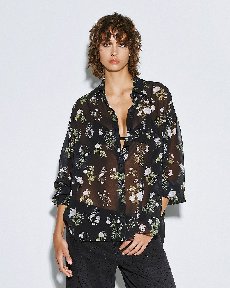 Floral Transparent Shirt With Collar - Access Fashion
