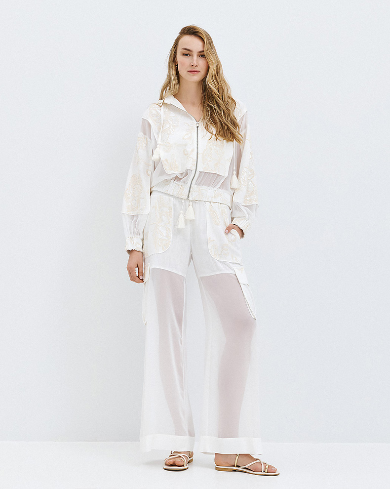Cargo Pants With Transparency And Sequin Embroidery - Access Fashion