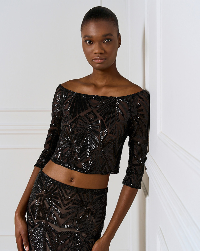 CROPPED SEQUIN TOP WITH MESH