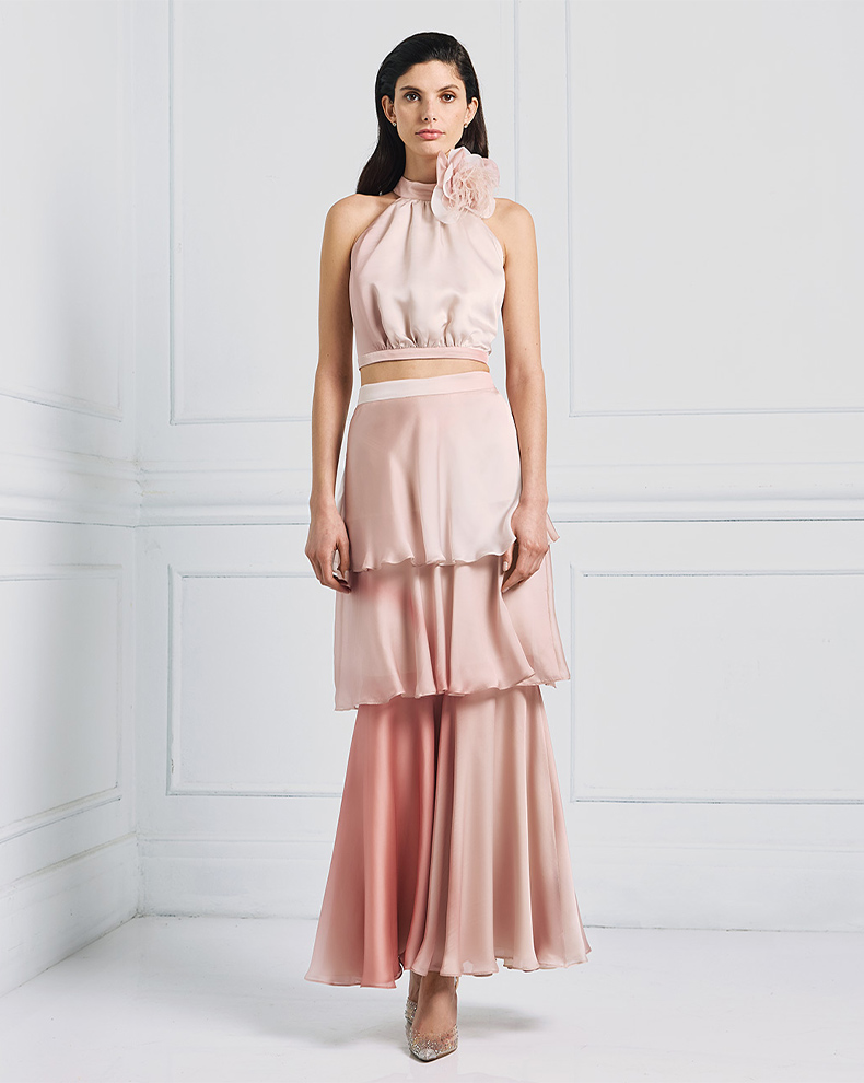 GRADIENT PRINTED SKIRT WITH VOLAN