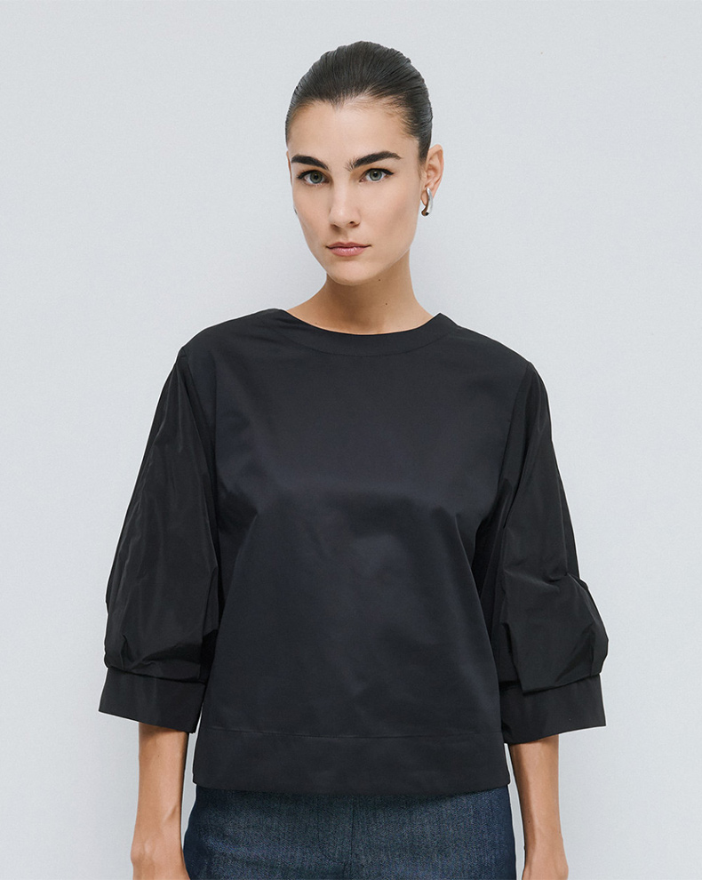 Blouse with taffeta sleeve
