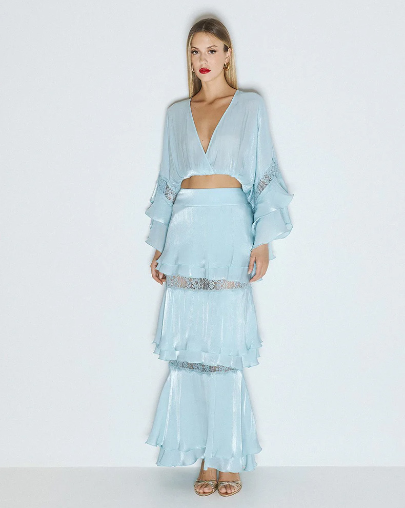 Maxi Skirt With Ruffles And Lace - Access Fashion