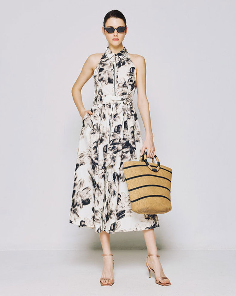 FLORAL FLARED DRESS WITH A BELT