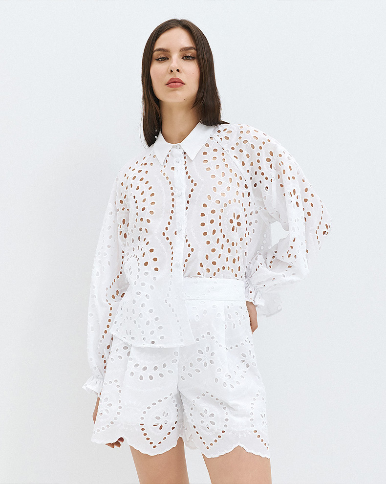Broderie Shirt With Plastic Cuffs - Access Fashion