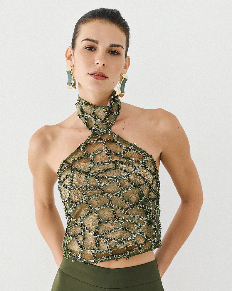 Halter Top With Sequins - Access Fashion
