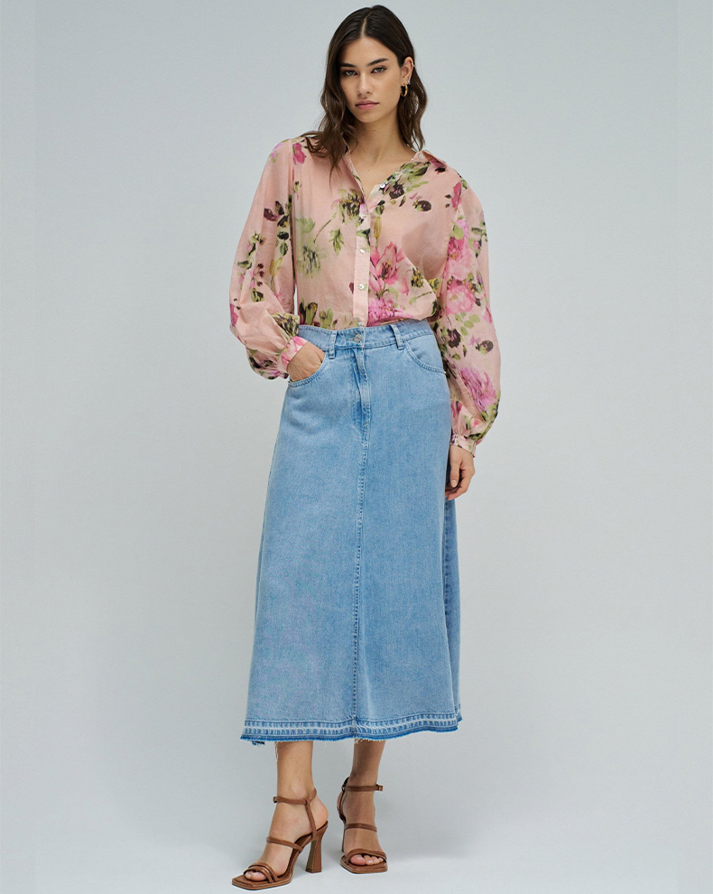 Midi Skirt In Light Denim - Salsa Jeans