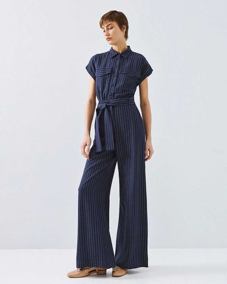 Striped Jumpsuit With Belt - Access Fashion