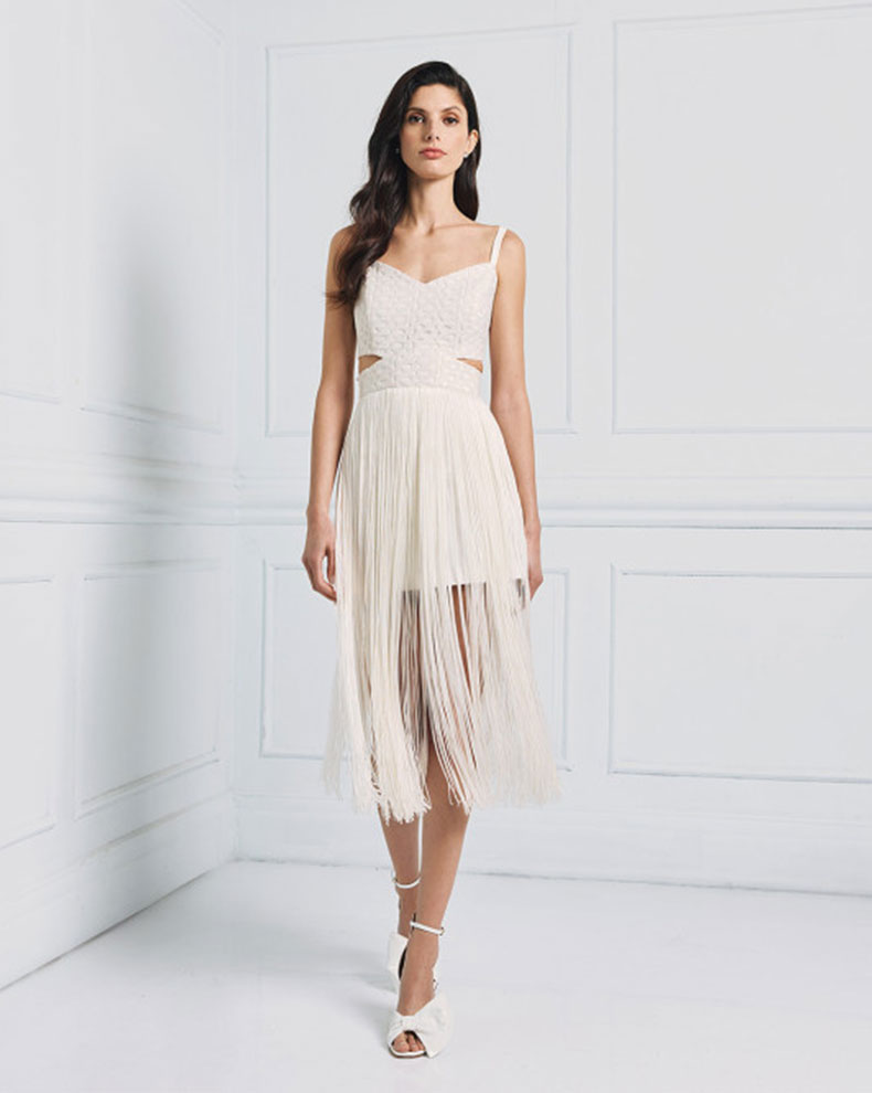 DRESS WITH EMBROIDERIES AND FRINGE