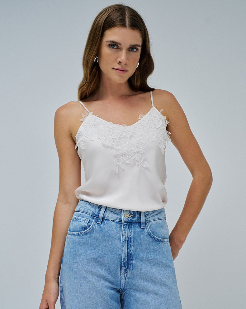 SATIN TOP WITH LACE - Salsa Jeans