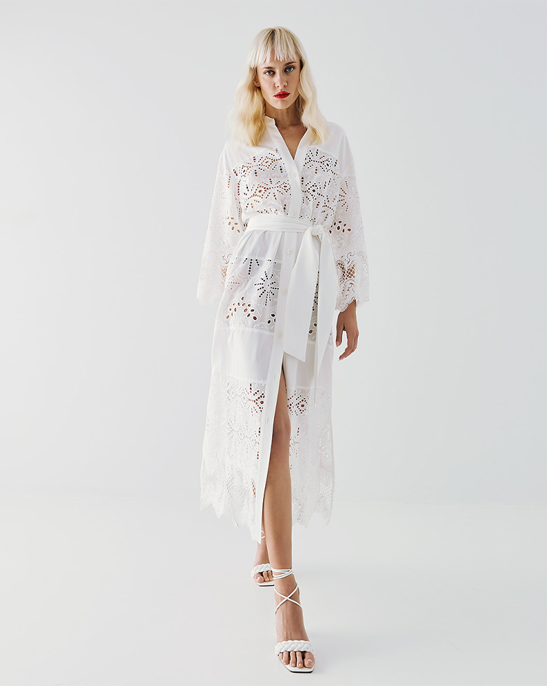 BRODERIE SHIRT DRESS WITH SEQUIN
