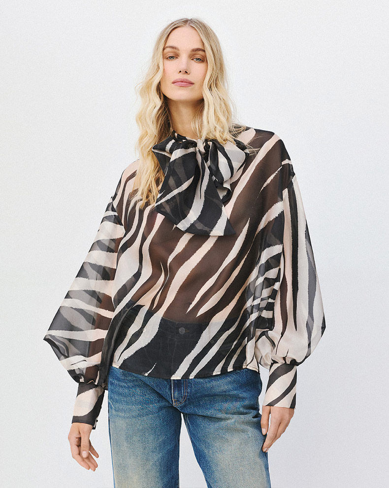 Animal Print Blouse With Tie - Access Fashion