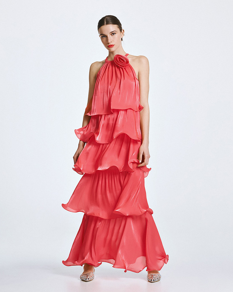 Halter dress with ruffles and flower - Access Fashion